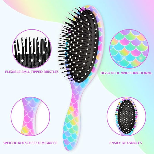 Kids Hair Brush Girls, Toddler Wet Dry Detangling Hair Brush for Curly Thick Hair Pain-Free Comb Girls Kids Women Unicorn Mermaid