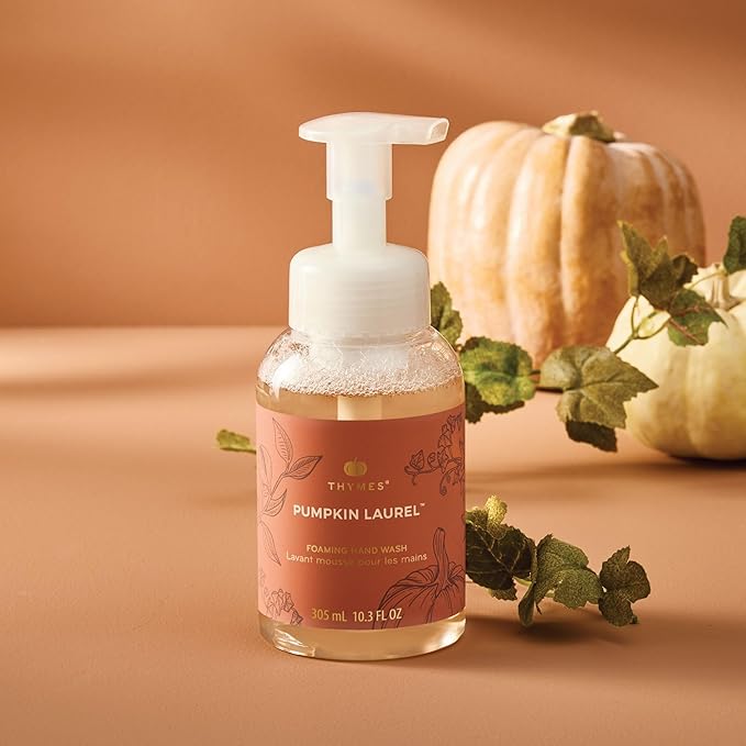 Thymes Foaming Hand Wash with Aloe & Glycerin - Fall Scented Foaming Hand Soap with Pump - Fall Decor - Fall Soap with Notes of Nutmeg, Cinnamon, Clove & Creamy Pumpkin (Pumpkin Laurel, 10.3 fl oz)