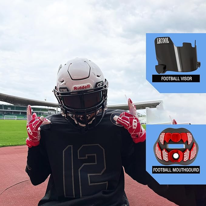 LeCool Football Mouth Guard with Connected Strap- 3D Beast Chrome Adult and Youth Mouth Guard-Mouth Piece for Sports for Maximum Air Flow and Teeth Protection