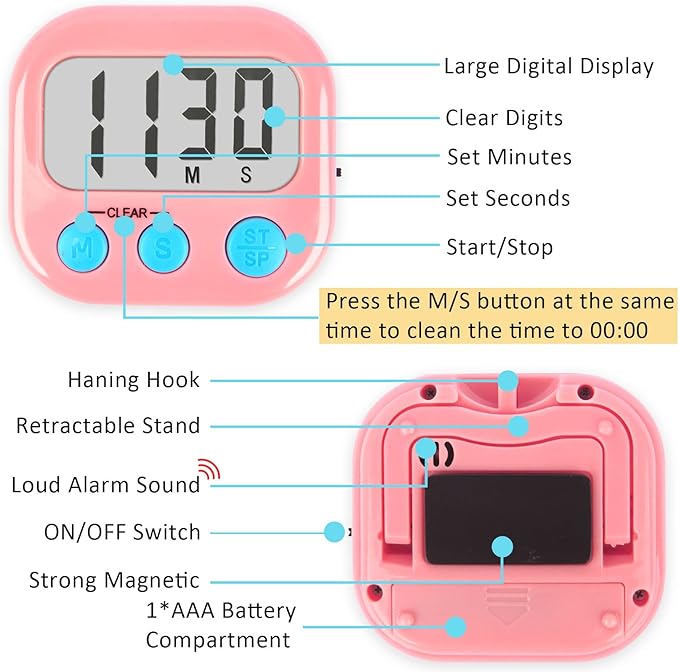 Classroom Timers for Teachers Kids Large Magnetic Digital Timer Teacher Supplies 24 Pack-Blue Pink