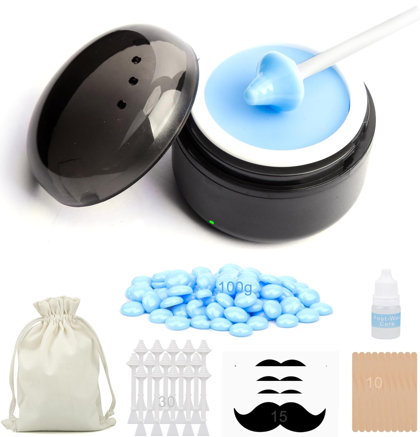 Nose Wax Kit - Travel Wax Warmer for Hair Removal with 100g Waxs, 15 Applicators, 30 Nose Hair Sticks 2 Silicone Pots, 1 Bag Constant Temperature, 15-20 Times Black - Round | Black | Mini