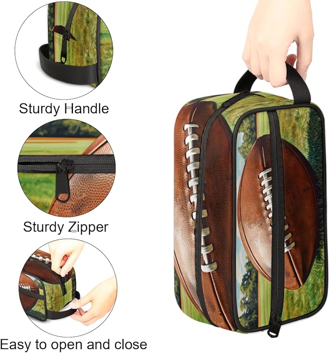 Rugby Ball Boys Travel Toiletry Bag Waterproof Wash Bag Shower Shaving Bag Cosmetic Organizer Makeup Bag Portable Toiletries Accessories for Women Men Rugby