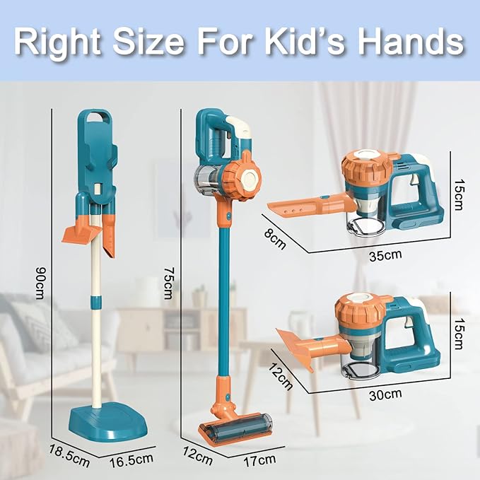 3-in-1 Kids Vacuum That Really Works, Toddler Toy Vacuum Cleaning Set for Children Aged 3+, Fun Kids Working Toy Vacuum Cleaner with Working Suction for Realistic Play (630Blue)