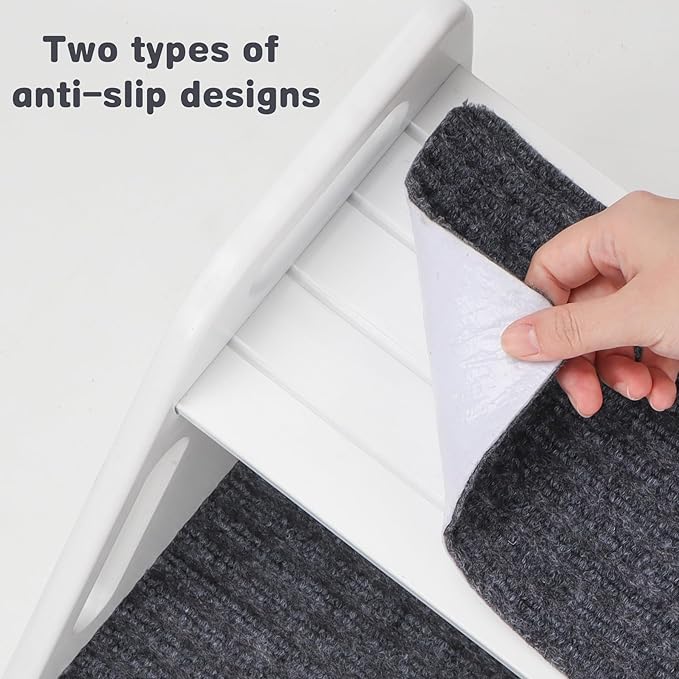 AMBIRD Wooden Step Stool with Washable and Removable Mats, Toddler Step Stools 300 lbs Capacity with Non-Slip Pads and Handles, Kid Step Stool for Kitchen, Bathroom, Bedroom (White with Gray Mats)