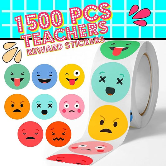 1500 Pcs Smiley Face Stickers Motivational Stickers for Teachers (Multicolor-3 Pack)