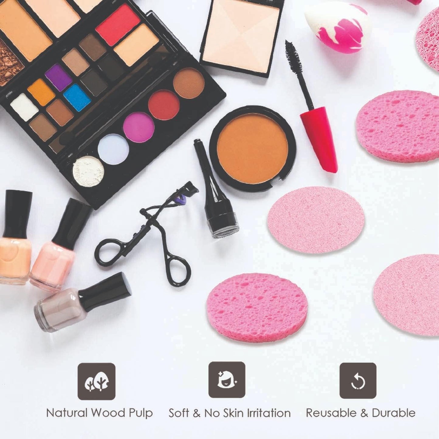 100-Count Compressed Facial Sponges, 100% Natural Cosmetic Spa Sponges for Facial Cleansing, Exfoliating Mask Pink Round