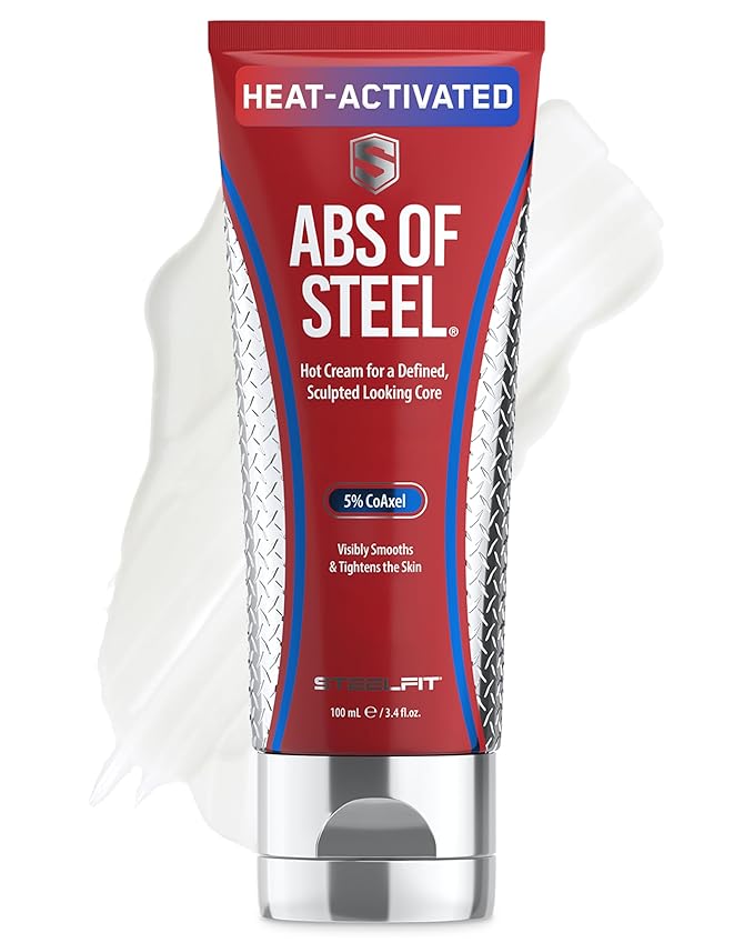 SteelFit Abs of Steel Maximum Definition Cream - Skin Tightening, Toning & Firming Lotion for Sculpting Abs - L-Carnitine Pre & Post Workout Supplement for Men & Women - Non-Greasy Formula, 3.4 Ounces