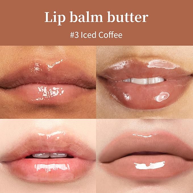 URQT Summer Special Lip Butter Balm, Hydrating, Nourishing & Softening Lip Care with Natural Oils & Fruit Extracts, Long-Lasting Moisture, Non-Sticky Shine, Soften Dry Lips Lip Care (#3 lced Coffee)