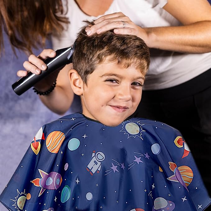 FEBSNOW Kids Hair Cutting Cape, Professional Kids Barber Cape Cartoon Pattern Apron with Adjustable Closure for Children Salon Barber Supplies