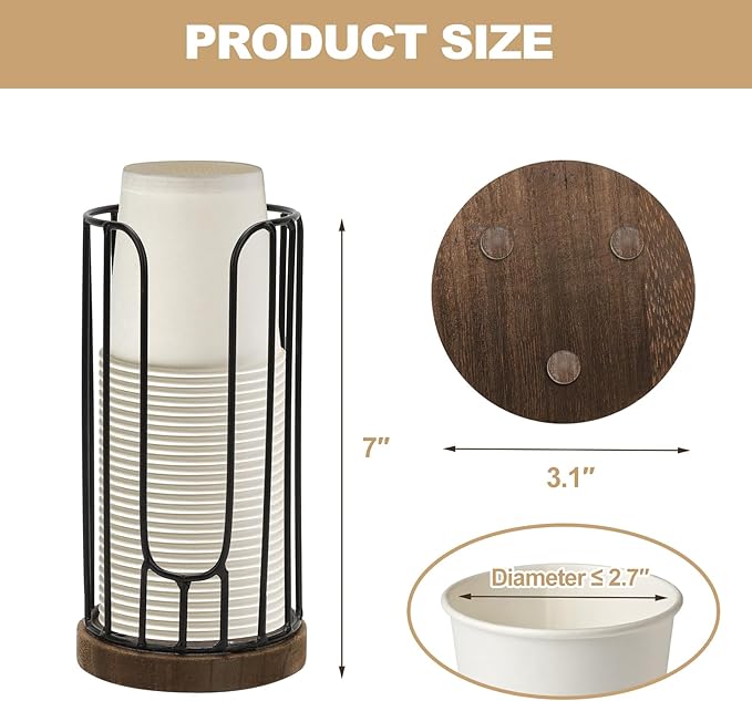 Heightened Rural Style Bathroom Cup Dispenser, Small Disposable Paper Cup Holder, 3oz Disposable Mouthwash Cup Storage Rack, Iron Bathroom