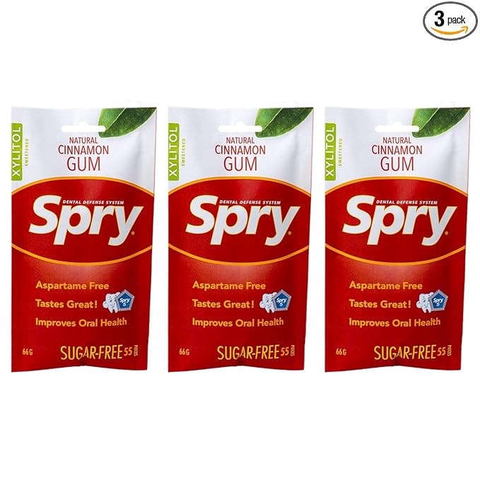 Spry On The Go Fresh Natural Xylitol Chewing Gum Dental Defense System - Aspartame-Free, Sugar-Free, Non-GMO (Cinnamon, 55 Count - Pack of 3)