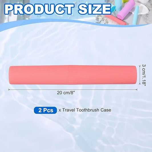 uxcell 2Pcs Travel Toothbrush Case, 7.9x1.2x1.2 Portable Travel Toothbrush Holder with Streak, Plastic Toothpaste Container for Bathroom, Gym, Business Trip, Camping, Pink
