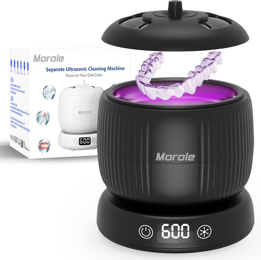 2025 Upgraded Ultrasonic Retainer Cleaner Machine,Separate Retainer Cleaner for Night Guards, Braces, Aligner, Toothbrush, Jewelry, 4 Modes Denture Cleaner & Removable Base and Top Cover(Black)