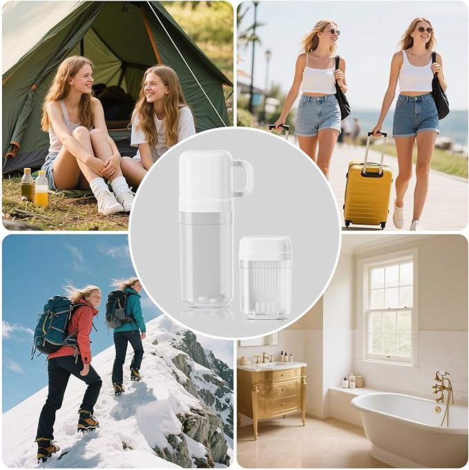 VITVITI Travel Soap Case Container, Portable Toothbrush Travel Case Dish Tray, Toothpaste Traveling Toothbrush Holder Set with Cup for Trip/Bathroom/Camping, White