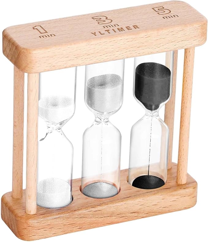 Tea 1-3-5 Minute Sand Timer Hourglass, Small Wooden Frame Blue Sand Clock, Colorful Sand Watch, Reloj De Arena, Unique Hour Glass Sandglass for Kids, Classroom, Home, Desk Decoration