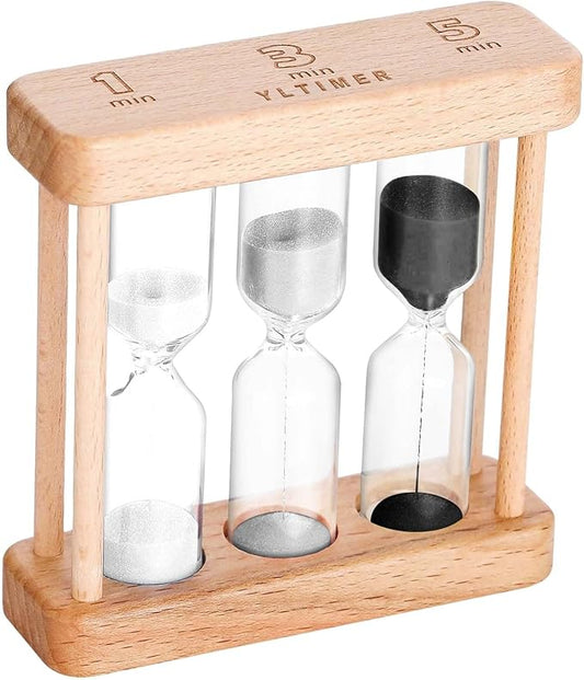 Tea 1-3-5 Minute Sand Timer Hourglass, Small Wooden Frame Blue Sand Clock, Colorful Sand Watch, Reloj De Arena, Unique Hour Glass Sandglass for Kids, Classroom, Home, Desk Decoration