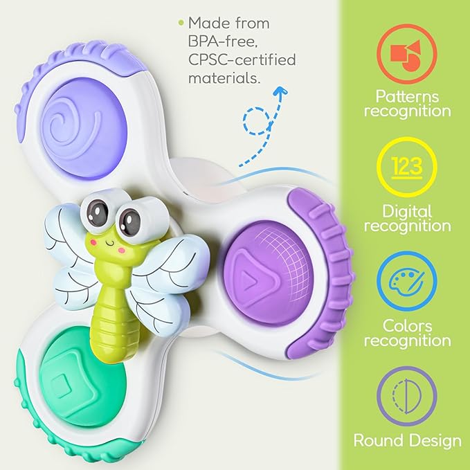 ALASOU 3PCS Pop Suction Cup Spinner Toys for 1 Year Old Boy Girl|Novelty Spinning Tops Toddler Stocking Stuffers|Baby Bath Toy for Kids Ages 1-3|1 Year Old Boy Christmas Birthday Gift for Infant