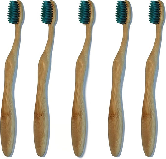 Bamboo Toothbrushes for Adults, BPA Free Bristles, Medium Soft, 5 PCS Bamboo Toothbrush for Dental Hygiene, Gum Care, Compostable, Eco Friendly, Compostable and Sustainable (Blue)