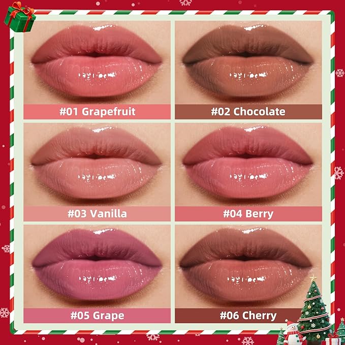 KIMUSE 6 Pcs Tinted Lip Butter Hydration Balm Set, 6 Flavored Shades Hydrating Plumping Gloss with Hyaluronic Acid & Vitamin E, Sheer Tint, Non-Sticky | Vegan Lip Care Makeup for Dry Lips & Daily