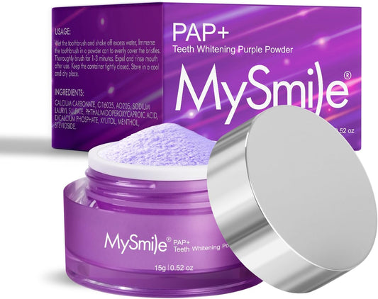 MySmile Pap Natural Mint Non-Sensitive Teeth Whitening Powder Cavity Prevention Little Foam for Cleaning Tooth Fresh Breath Care Oral Alternative Fluoride Free Toothpaste -1.04 oz (Bright Purple)
