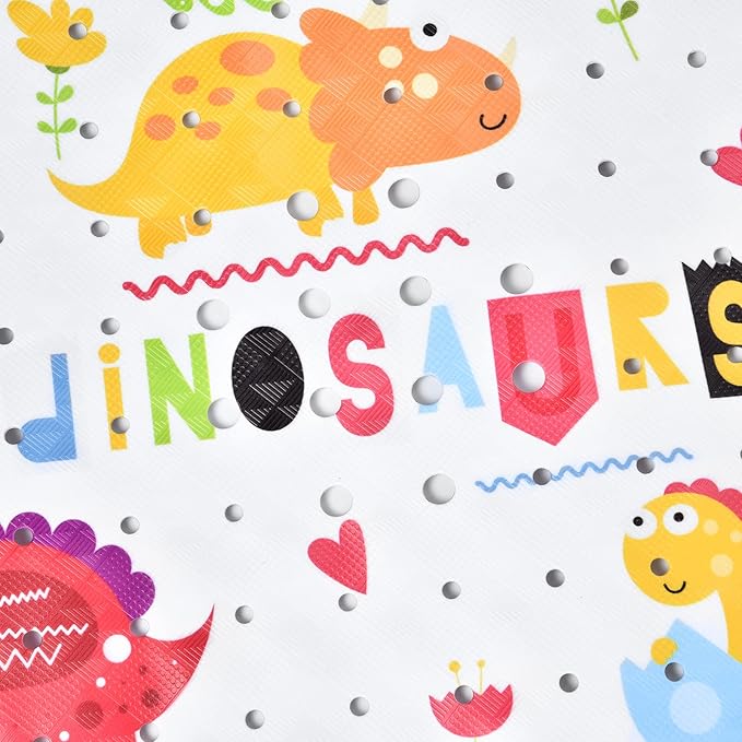 Bath Mat for Tub for Kids Dinosaur Non Slip Bathtub Mat for Baby Toddler 40X16 Inch Long Anti Skid Bathroom Shower Mat with Suction Cups & Drain Holes