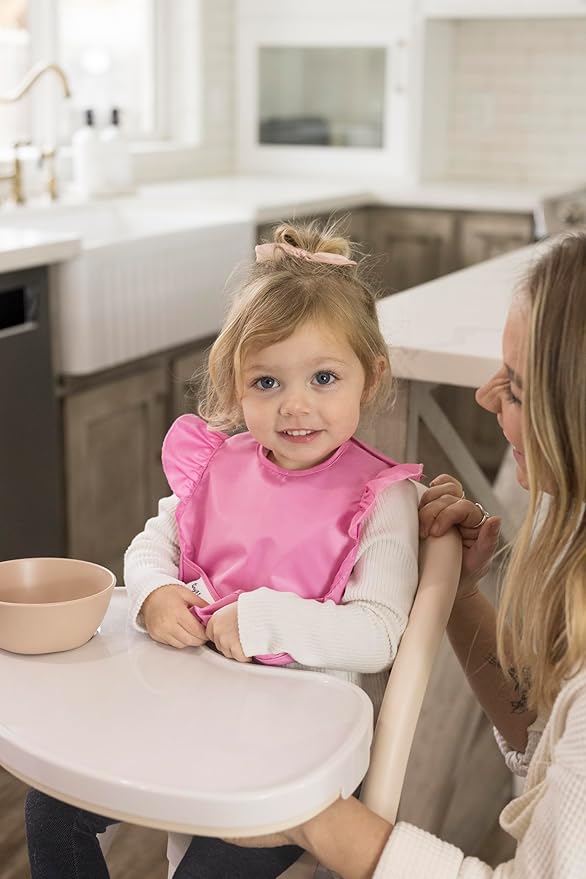 Tiny Twinkle Mess-Proof Baby Bibs for Eating | Waterproof, Wipeable Toddler Bibs with Catch-All Pocket | Feeding Bibs for Girls & Boys(3 Pack,Girl Hearts)