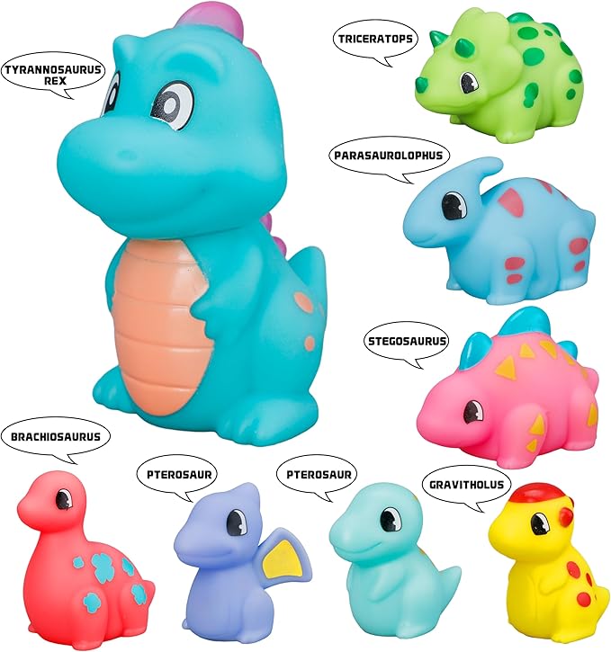 8Pack Dinosaur Light up Bath Toy Set, Flashing Color Changing Light in Water, Floating Dino Bathtub Bathroom Tub Pool ShowerToy for Baby Infant Kid Toddler Christmas