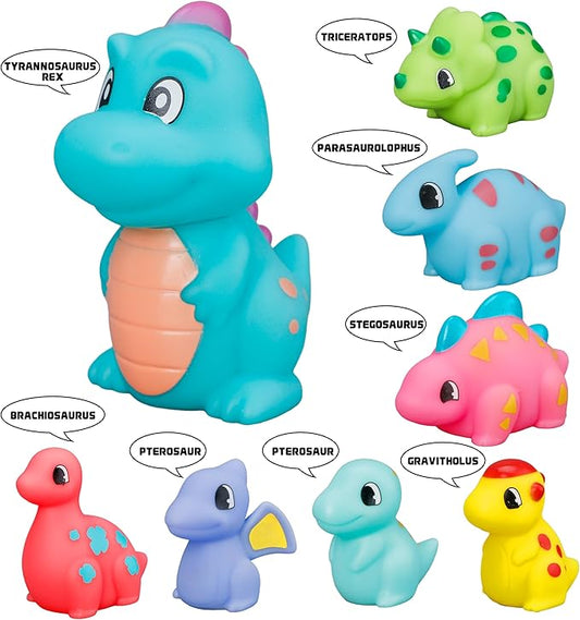8Pack Dinosaur Light up Bath Toy Set, Flashing Color Changing Light in Water, Floating Dino Bathtub Bathroom Tub Pool ShowerToy for Baby Infant Kid Toddler Christmas