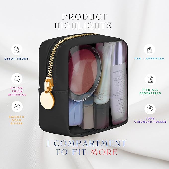 DANCOUR Clear Makeup Bag Mini Makeup Bag for Purse Mini Pouch Purse Clear Pouch Small Cosmetic Cosmetic Travel Case Black