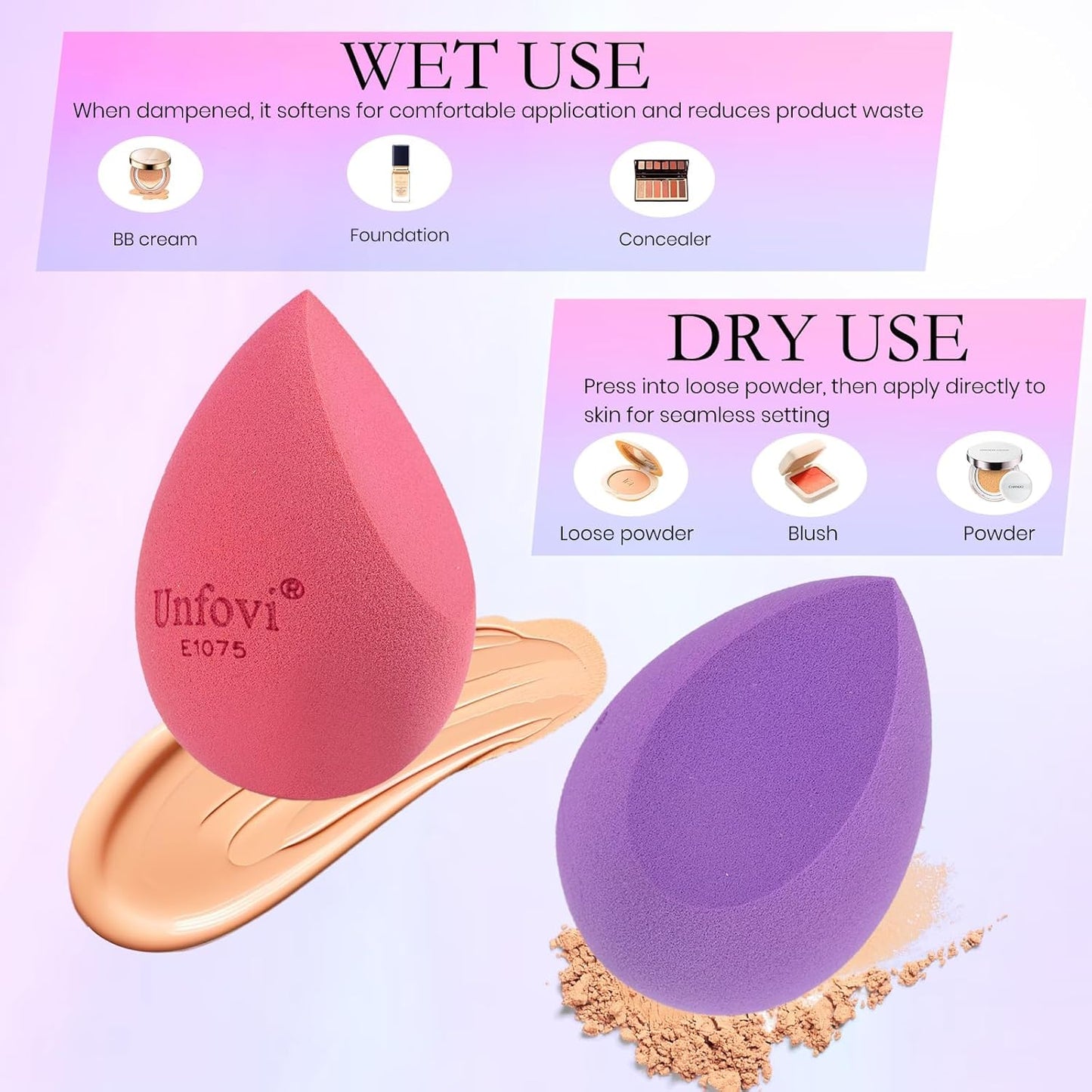 7-Pack Makeup Sponges Set, Cosmetic Sponge for Foundation & Concealer, Latex-Free Reusable Beauty Face Blender, Soft Makeup Blenders for Liquid, Cream, Powder Wet/Dry Application (Multi)