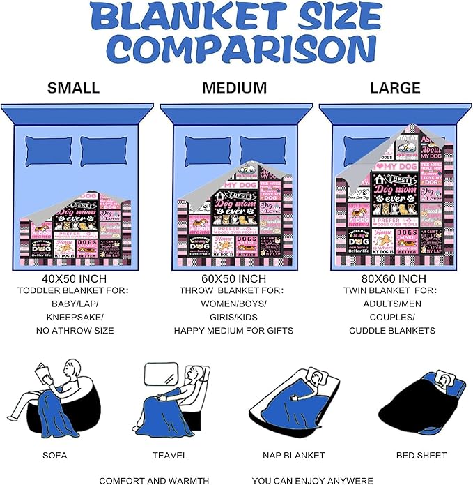 Dog Mom Blanket for Women Cute Dogs Throw Blankets Plush Flannel Bedding Mothers Day Dogs Gifts for Dog Lovers Women Birthday Party Decorations 50"X40"