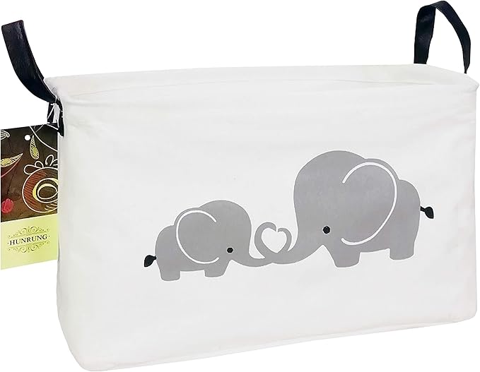 HUNRUNG Rectangle Storage Basket Cute Canvas Organizer Bin for Pet/Children Toys, Books, Clothes Perfect for Rooms/Playroom(Elephant)