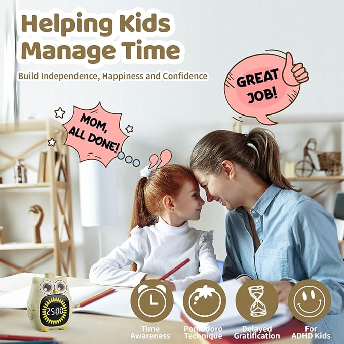 Visual Timer for Kids White Owl Kids Timer Visual 99 Minute Visual Countdown time for Classroom Home Silent Management Time with Pause for Studing Playing and Chores