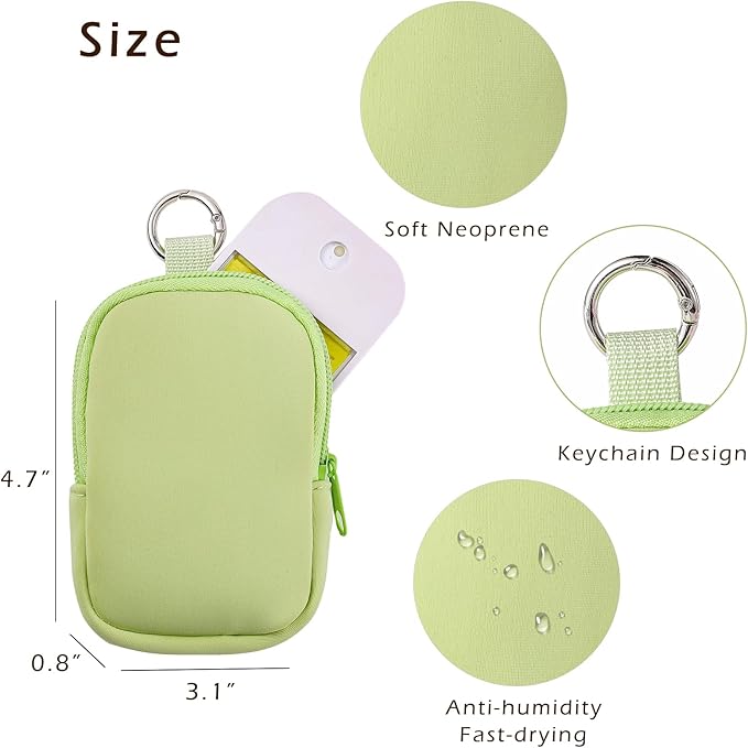 2Pcs Small Makeup Bag, Mini Portable Travel Cosmetic Bag, Soft Neoprene Makeup Pouch with Zipper, Fashion Accessory with Snap Hook, Cute Coin Purse Lipstick Cosmetic Travel Organizer(Black+ Green)