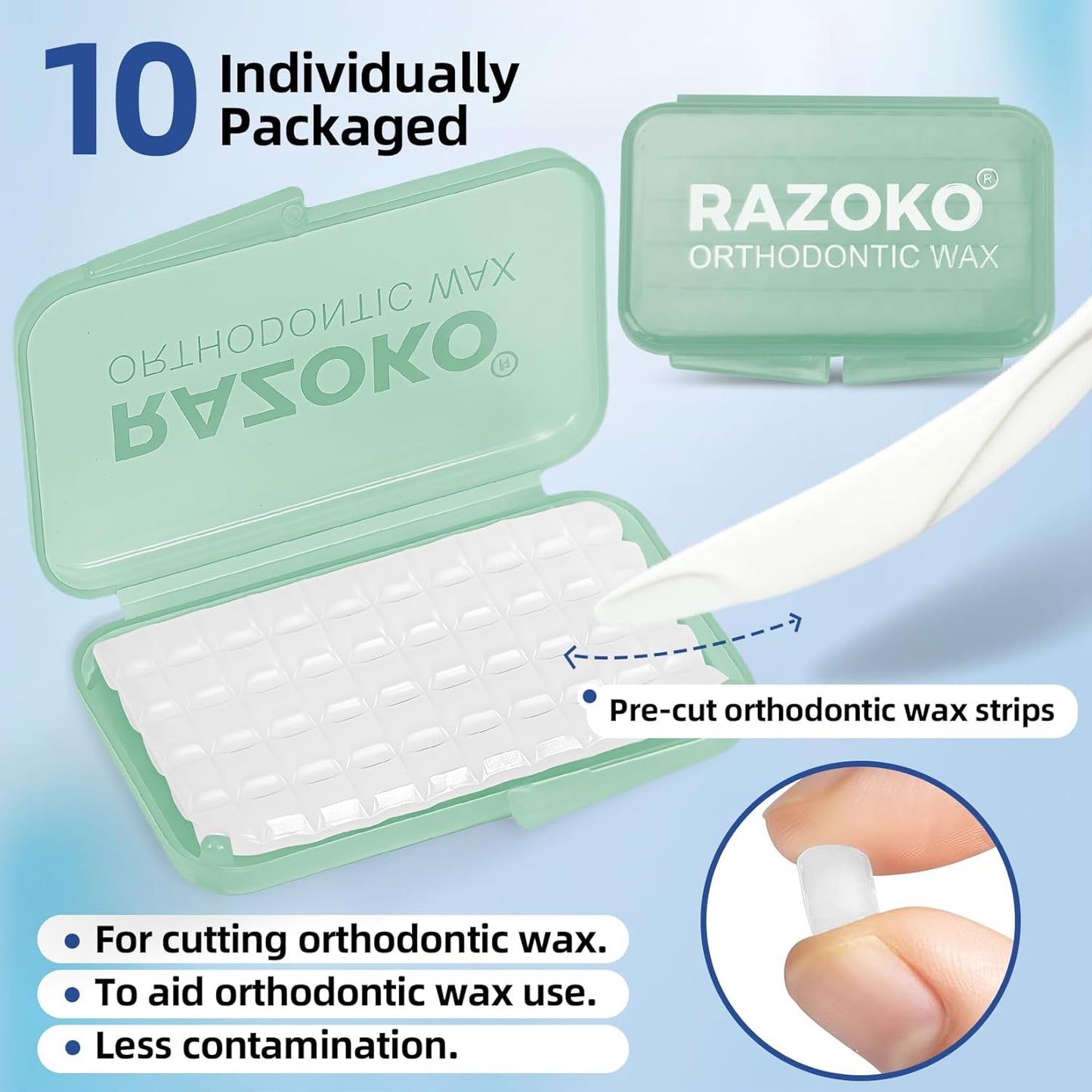 RAZOKO Orthodontic Wax for Braces Aligners Dental Wax Food Grade Orthodontic Wax Strips Precut Wax Dots