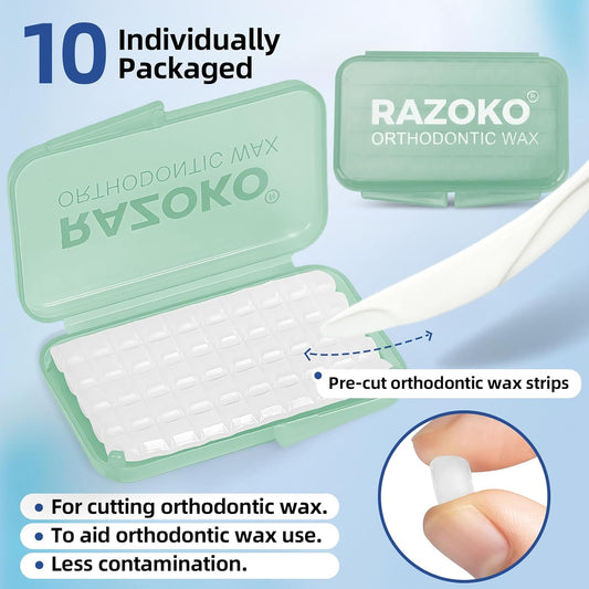 RAZOKO Orthodontic Wax for Braces Aligners Dental Wax Food Grade Orthodontic Wax Strips Precut Wax Dots