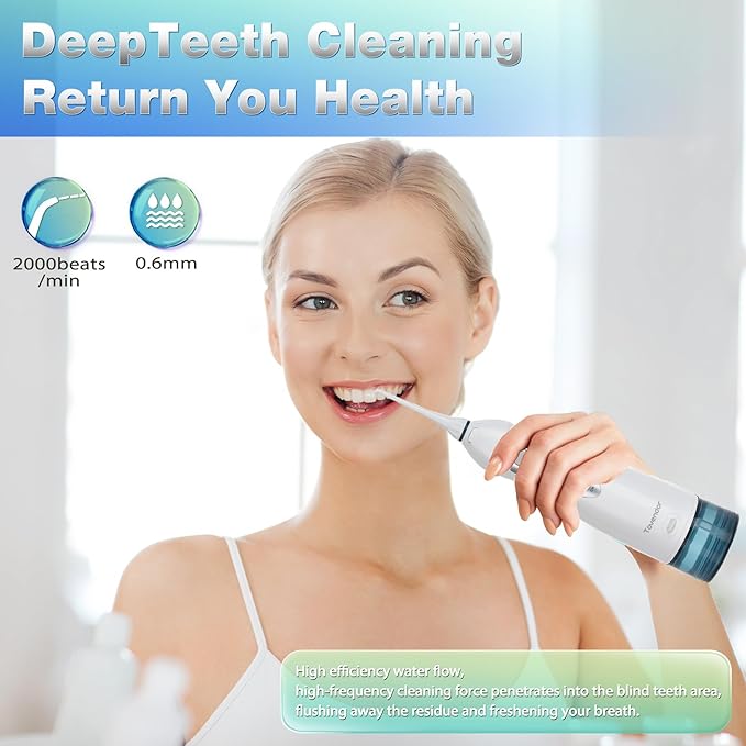 TOVENDOR Electric Water Flosser, Cordless Rechargeable Dental Oral Irrigator IPX7 Waterproof 300ML Travel Water Teeth Cleaner with 5 Tips for Braces Care Teeth Gums Cleaning, Home Office Daily Use