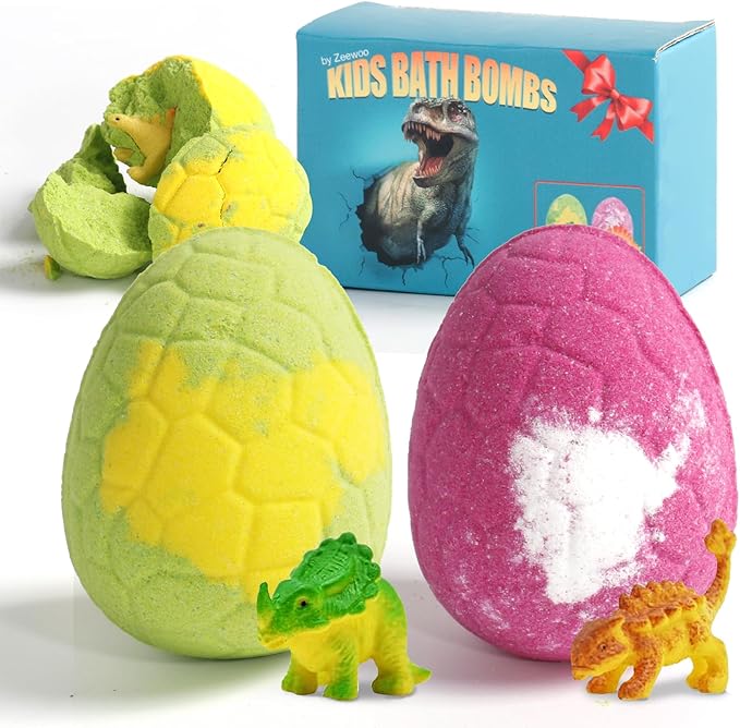 Bath Bombs for Kids with Toys Inside - 2 Organic Kids Bath Bombs with Surprise Inside, Dinosaur Bath Bombs for Kids 3-9 Years, Bath Bombs Gifts Easter Baskets Stuffers for Kids Boys Girls