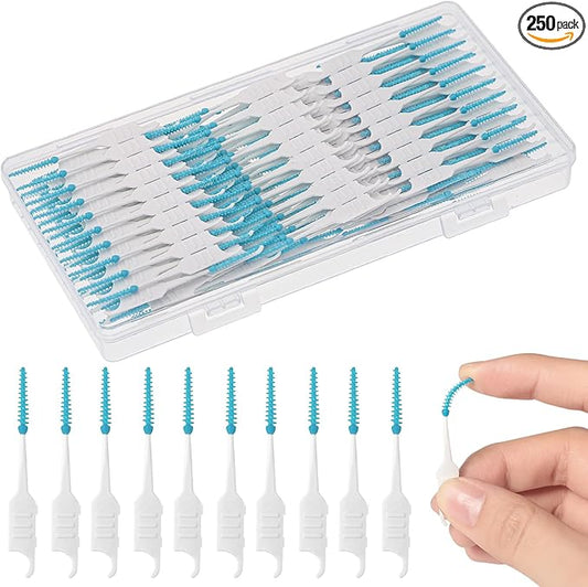 250 Pieces Dental Floss Picks, Silicone Interdental Brushes with Case Dental Brushes Dental Picks Green Tooth Floss Picks for Teeth Cleaning(Green)