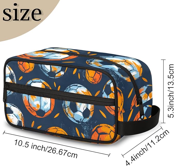Soccer Background Boys Travel Toiletry Bag Waterproof Wash Bag Shower Shaving Bag Cosmetic Organizer Makeup Bag Portable Toiletries Accessories for Women Men Sport