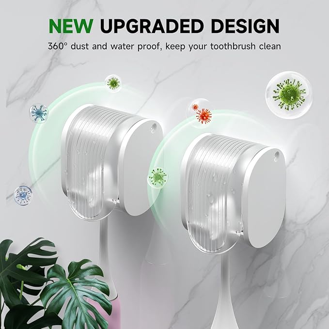 6 Pcs Toothbrush Holders Wall Mounted, Single Slot Design, Shower Self Adhesive Wall Mounted Toothbrush Holder with Cover, Waterproof and Dustproof, Suitable for Bathroom, Family, Travel (Transparent)