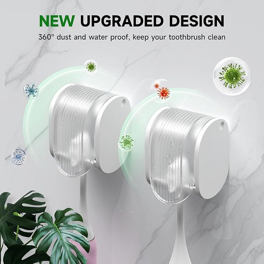 6 Pcs Toothbrush Holders Wall Mounted, Single Slot Design, Shower Self Adhesive Wall Mounted Toothbrush Holder with Cover, Waterproof and Dustproof, Suitable for Bathroom, Family, Travel (Transparent)