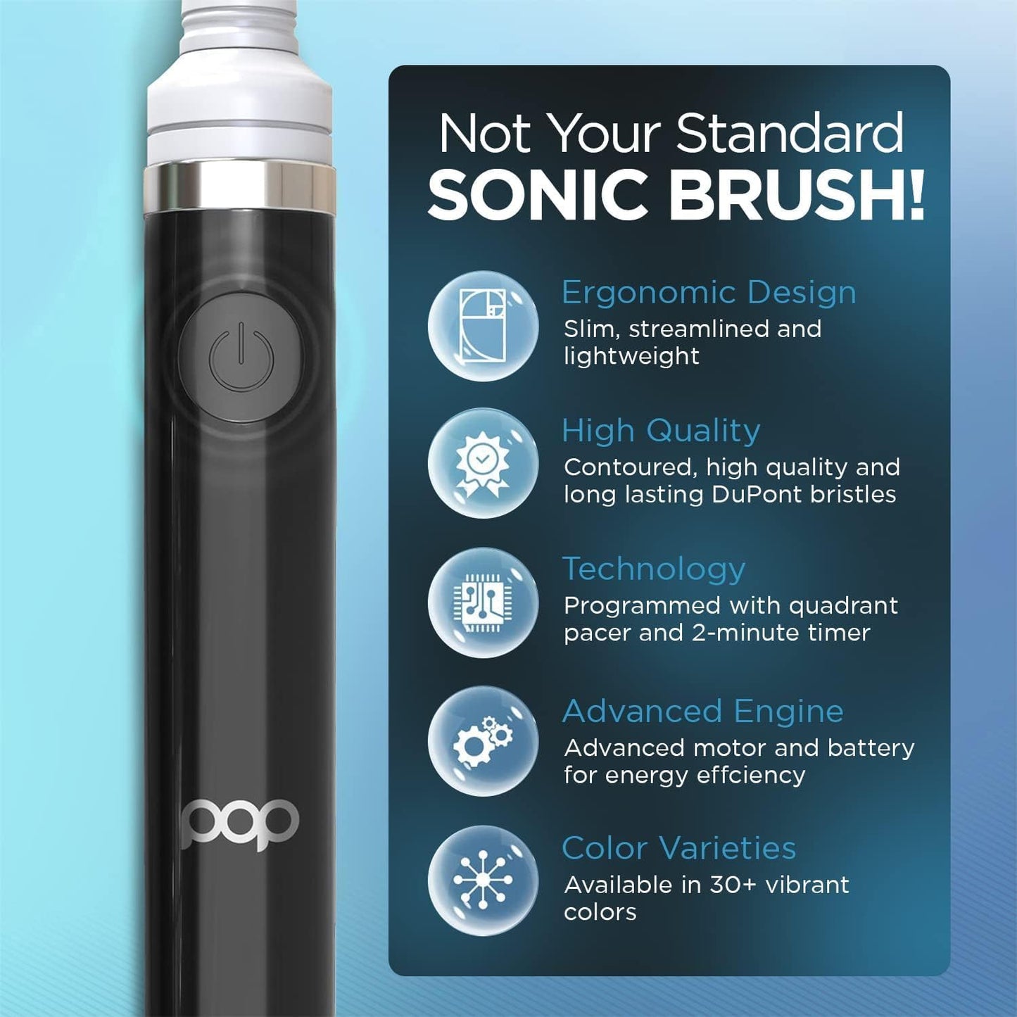 2-Pack Pop Sonic Electric Toothbrush (Navy Blue + Black) - Travel Toothbrushes w/AAA Battery | Kids Electric Toothbrushes with 2 Speed & 15,000-30,000 Strokes/Minute, Dupont Nylon Bristles