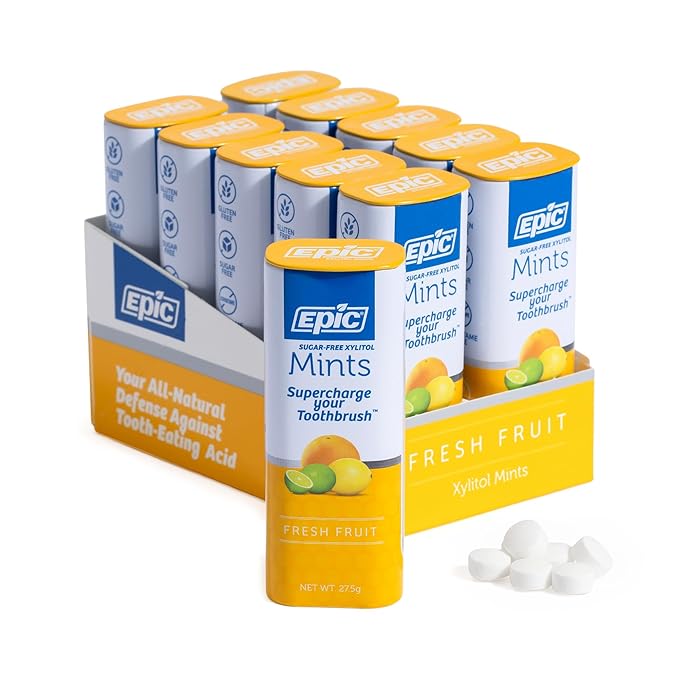 Epic Dental Sugar Free Oral Care Set – 500-Piece Orange Mango Gum, 550 Fruit Mints, 2 Tubes Spearmint Fluoride Toothpaste – Aspartame Free, Dentist Approved, Helps with Dry Mouth & Cavity Care