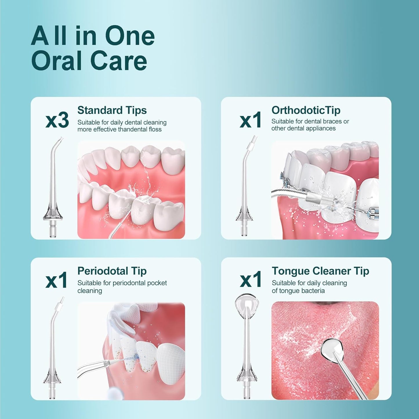 Water Dental Flosser OLED Display Cordless Teeth Cleaning MOCEL 5 Modes Oral Irrigator 300ML Portable and USB C Rechargeable IPX7 Waterproof Floss Teeth Pick (Green)