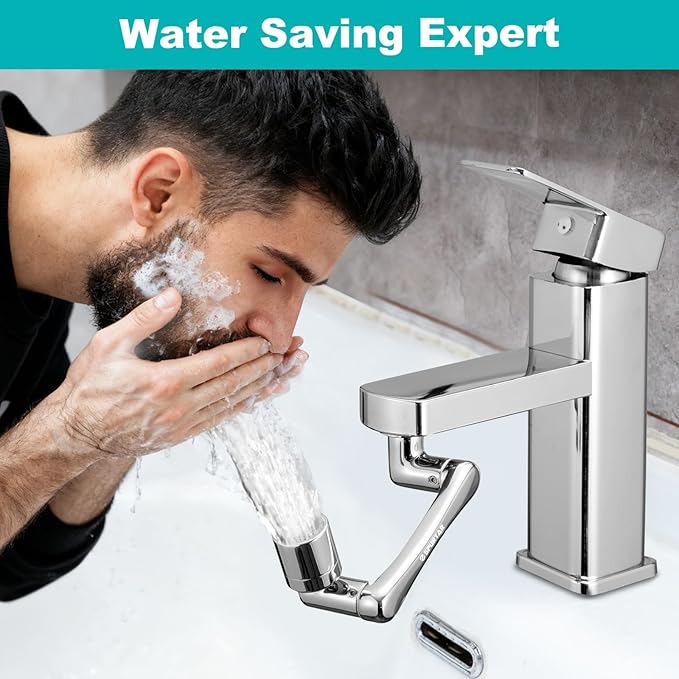 Spurtar 1440° Sink Faucet Extender for Toddlers, Faucet Aerator with Filter Swivel Silver Faucet Attachment, Multifunctional Rotatable Single Mode Fit for Bathroom Kitchen Tap G 1/2", 55/64",15/16"
