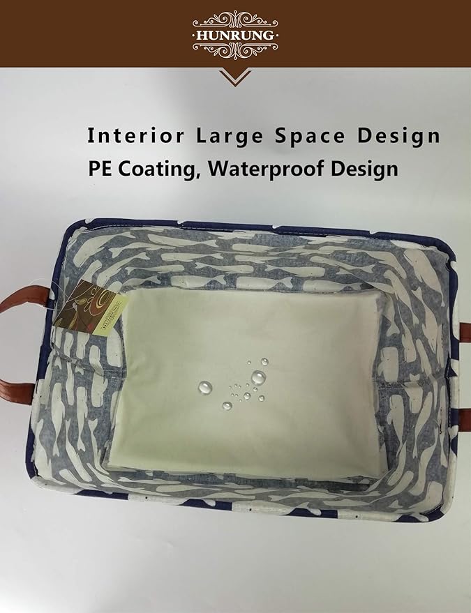 HUNRUNG Rectangle Storage Basket Cute Canvas Organizer Bin for Pet/Children Toys, Books, Clothes Perfect for Rooms/Playroom(whale)