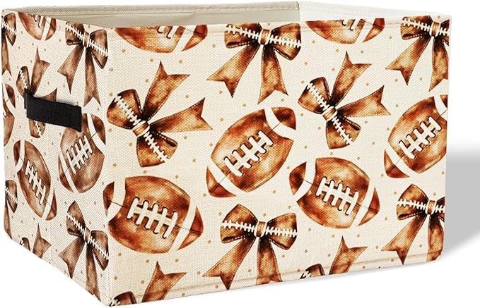 Coquette Football Rectangular Storage Basket Organizer Bin Shelf Baskets,Football Toy Box Organizers Storage Baskets,Cute Kids Toy Storage Bin Organizer Shelf Book Sports Football Room Decor