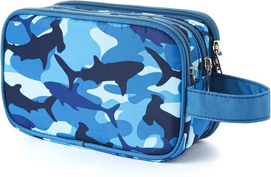 Kids Toiletry Bag for Boys, Travel Toiletry Bag for Little Young Boys Waterproof Hanging Wash Bag Toddler Traveling Toiletries, Shark Blue