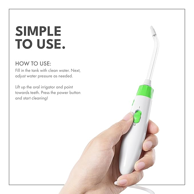 ToiletTree Products Children's Countertop Water Flosser - Dental Oral Irrigator for Kids - BPA-Free Dental Water Flosser with 600mL Capacity and Adjustable Water Pressure - Green